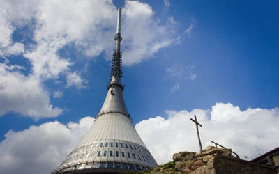 Jested Lookout Tower With Cross Against Blue Sky